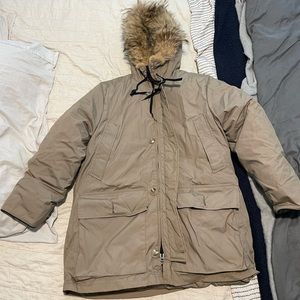 Eddie Bauer Tan Goose Down Coyote Fur Parka Large